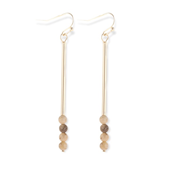 Riah Gold Hook Tan Beads Dangle Earrings - Picture 1 of 2
